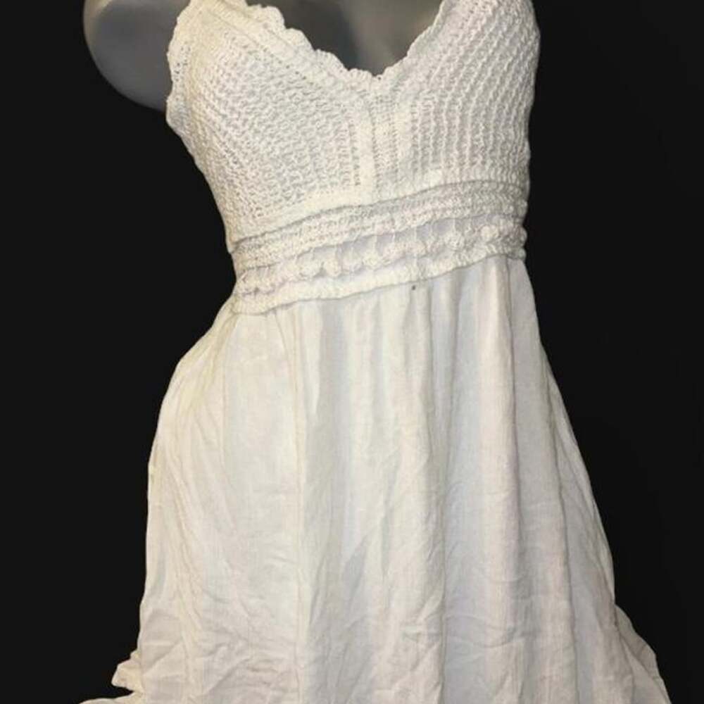 RA -RE Crochet Sundress Size L White Spaghetti Strap Summer